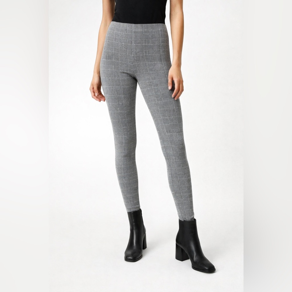 Zara Plaid Mid-Rise Knit Leggings Women XS Black/White